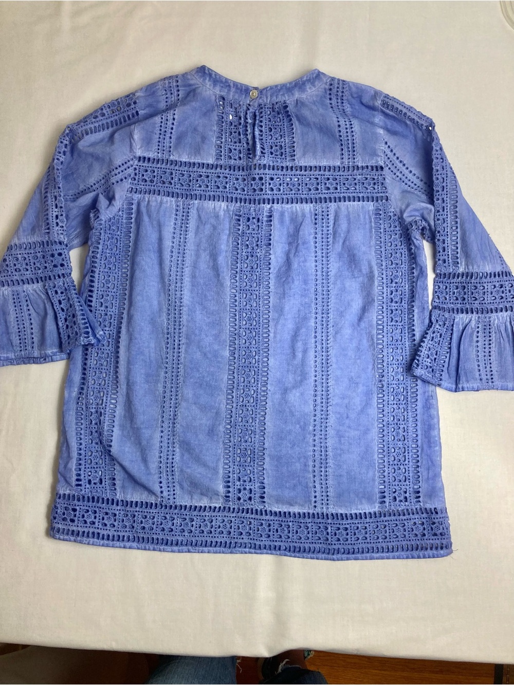 THML Cotton Eyelet Periwinkle Blue 3/4 Bell Sleeve Top Size XS - Picture 7 of 16